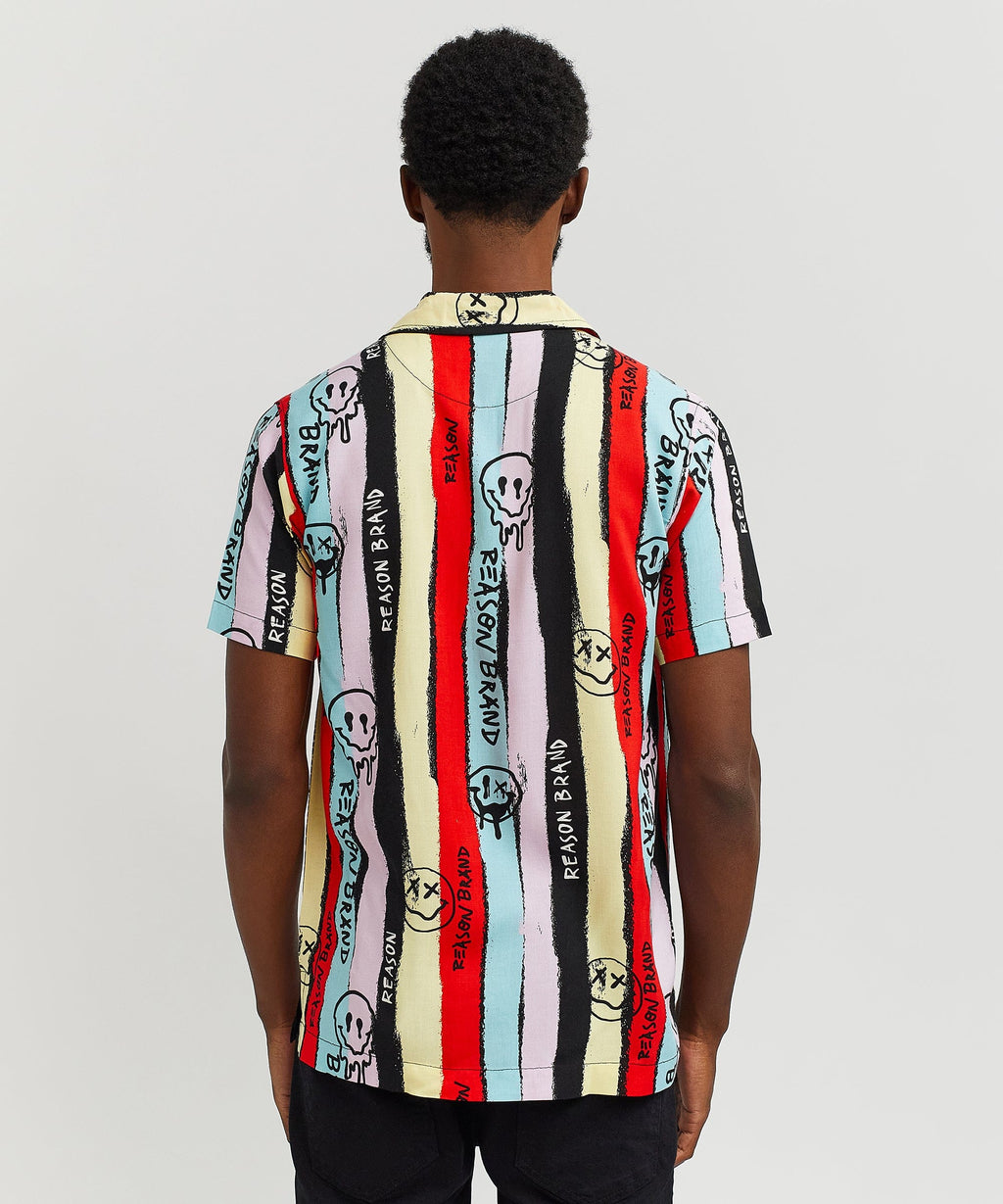 Graffiti Viscose Button-Down Short Sleeve Shirt - multicolor