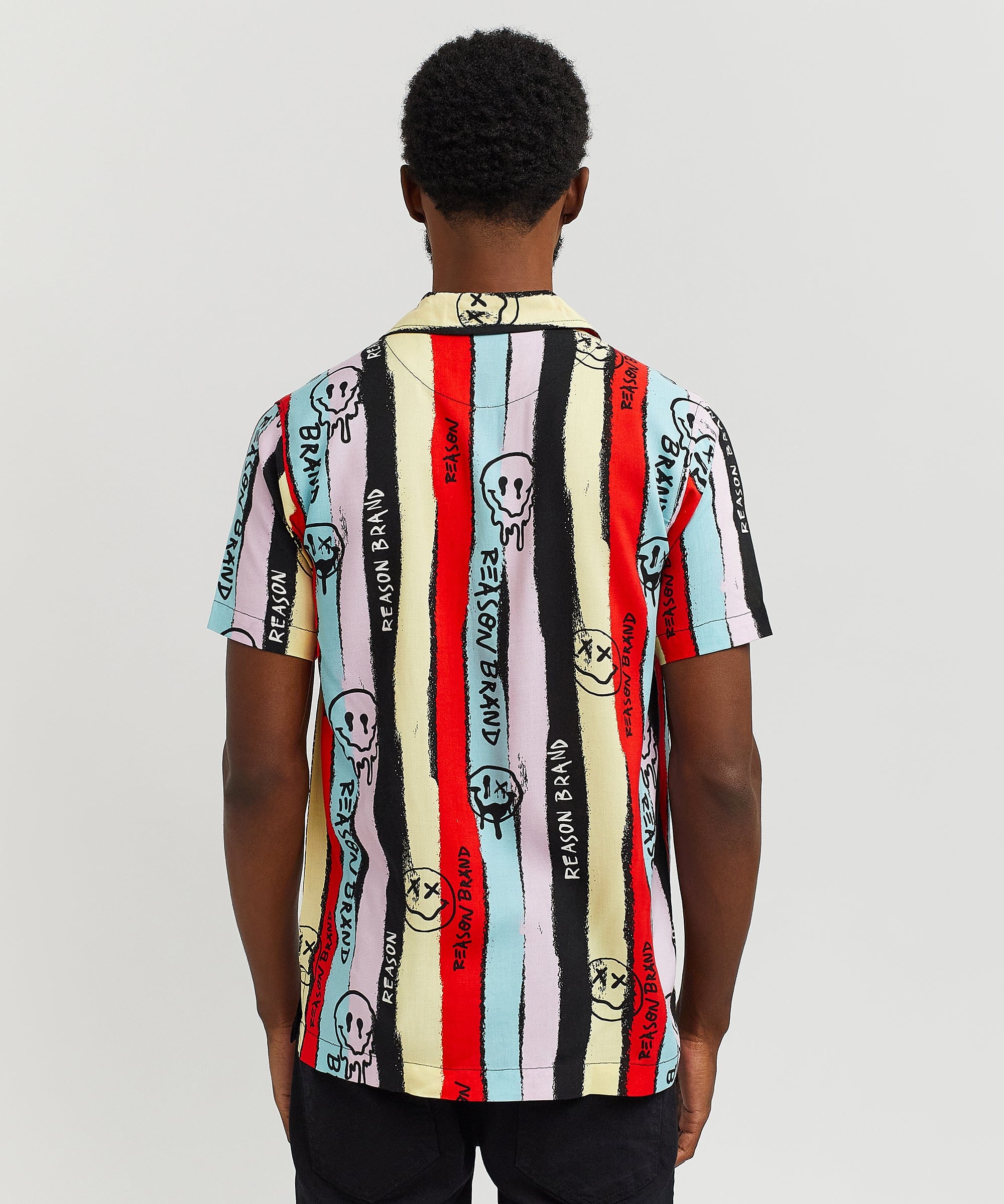 Graffiti Viscose Button-Down Short Sleeve Shirt - multicolor