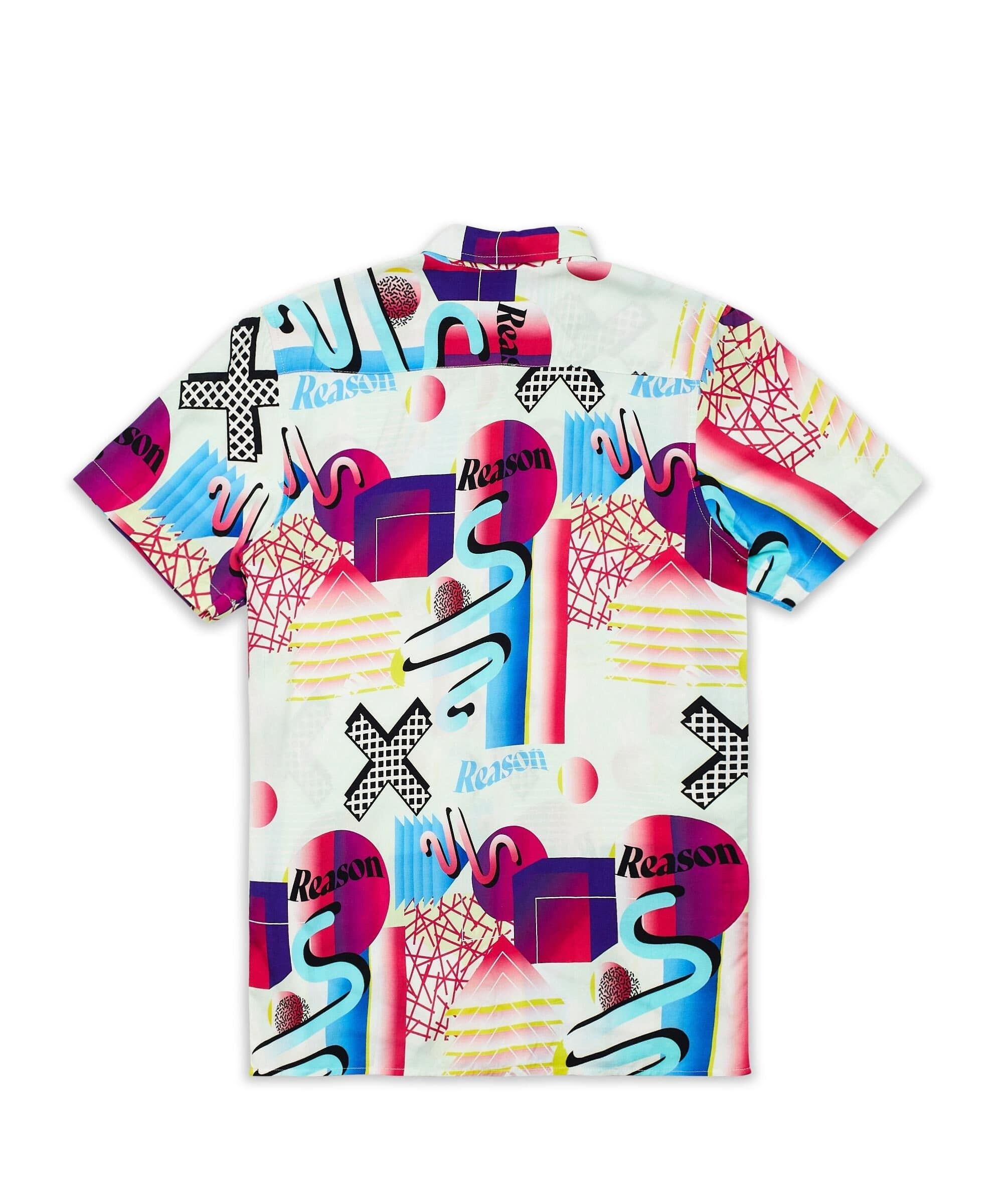 Geo Shape Viscose Button-Down Short Sleeve Shirt - Multicolor