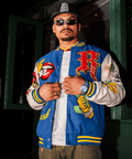 Money Varsity Faux Leather Sleeve Jacket - Blue