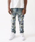 Gothic Cross Denim Pants - Light Blue