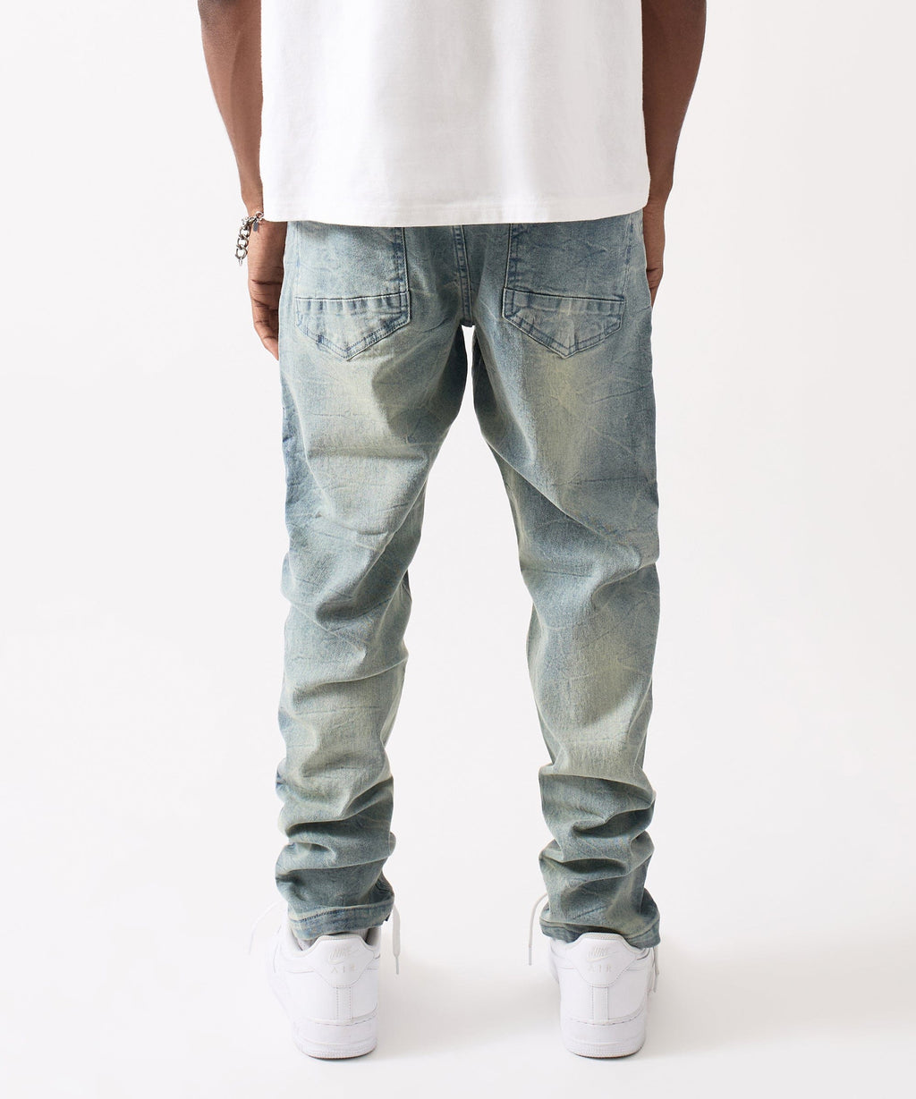 Gothic Cross Denim Pants - Light Blue