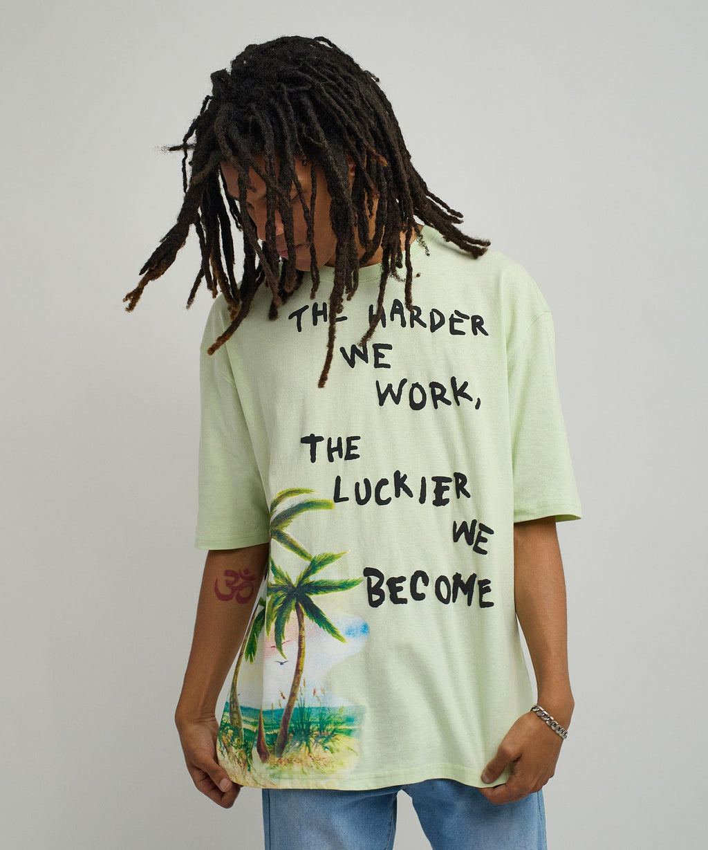 Luckier We Become Box Tee - Olive Green