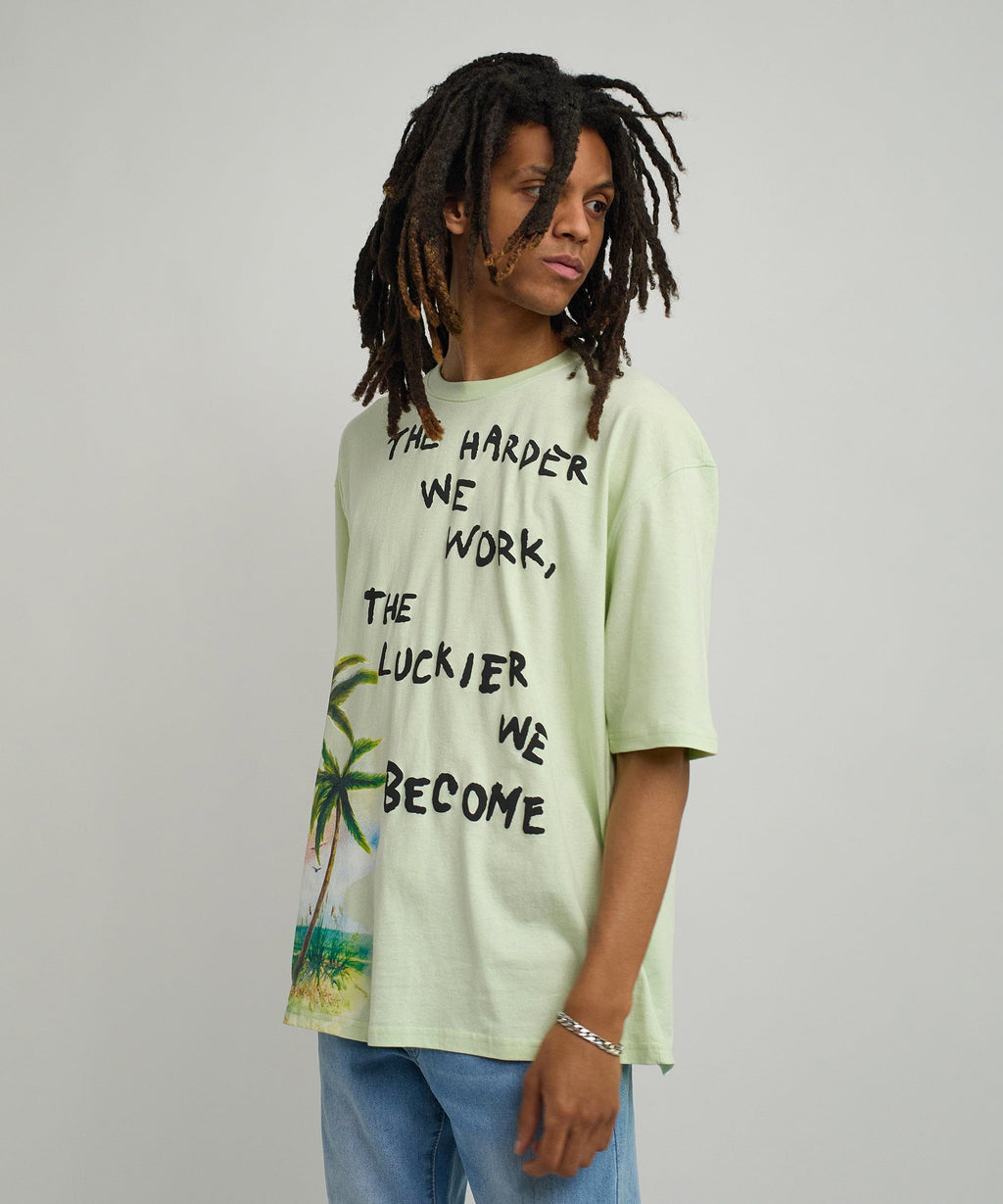 Luckier We Become Box Tee - Olive Green